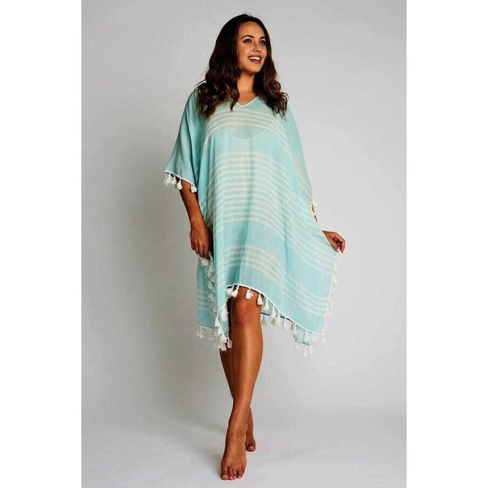 NWT DEBBIE KATZ kaftan M tunic resort swimsuit cover-up dress cotton striped sea